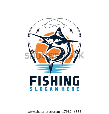 Marlin fish logo.Sword fish fishing emblem for sport club, Fishing Tournament Logo Template, Fishing logo design template illustration . Sport fishing Logo. 