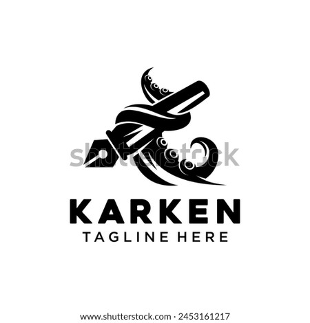 Kraken octopus pen tools logo vector icon illustration