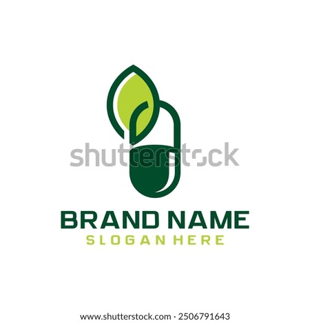 Herbal capsule pill leaf medicine drug supplements logo vector icon download