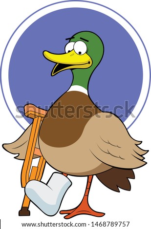 A cartoon duck with a broken foot.