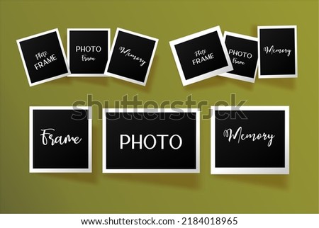 Set of photo frames on a beautiful background with a shadow. Lots of photo frames with an empty box to insert. Photos on the wall. Realistic photo frames. Vector illustration. Memories with love...