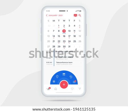 Mobile app calendar planner concept, Activity calendar template UI UX, Smartphone calendar schedule agenda annual planning meeting application, Calendar events, Appointment, Event app, Vector phone