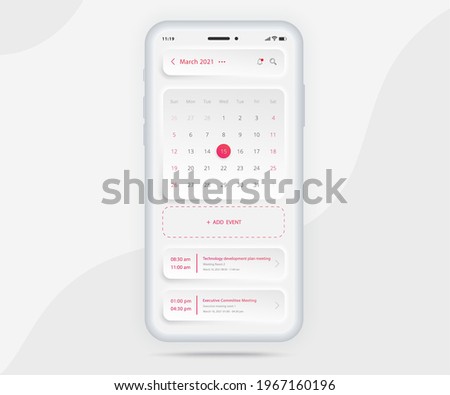 Mobile app calendar planner concept, Activity calendar template UI UX, Smartphone calendar schedule agenda annual planning meeting application, Calendar events, Appointment, Event app, Vector phone