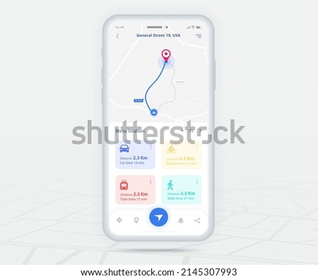 Map GPS navigation app ux ui concept, Mobile map application, Smartphone App search map navigation, Technology map, City navigate maps, City street, gps tracking, Location tracker, Vector illustration