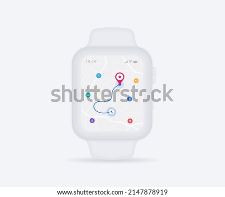 Smartwatch Map GPS navigation app ux ui concept, Watch map application, App search map navigation, Technology map, City navigate maps, City street, gps tracking, Location tracker, Vector illustration