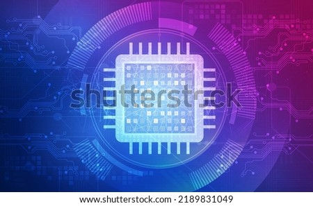 Digital technology electronic chip pink blue background concept, CPU RAM memory microprocessor computer electric hardware, cyber future futuristic, abstract big data network tech, illustration vector
