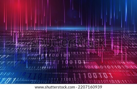Digital technology Binary code blue background, Matrix cyber technology security, abstract circuit tech secure, internet network connection binary zero one number, Ai big data,  illustration vector