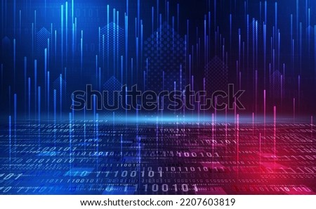 Digital technology Binary code blue background, Matrix cyber technology security, abstract circuit tech secure, internet network connection binary zero one number, Ai big data,  illustration vector