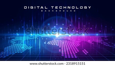 Digital technology speed internet network connection blue purple background, cyber information, abstract map connect communication, innovation metaverse futuristic tech, Ai big data, illustration 3d
