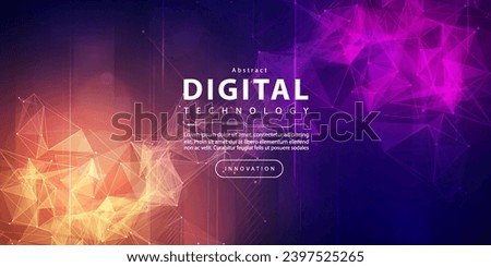 Digital technology futuristic big data orange purple background, cyber nano information, abstract communication, Ai innovation future tech data, internet network speed connection line dot illustration