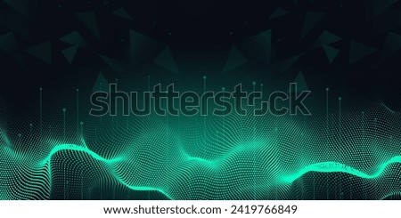 Digital technology futuristic internet network connection dark black background, green abstract cyber information communication, Ai big data science, innovation future tech line illustration vector 3d