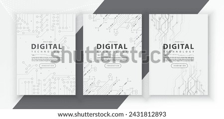 Poster brochure cover banner presentation layout template, technology digital futuristic internet network connection white background, abstract cyber future tech communication, Ai big data science 3d