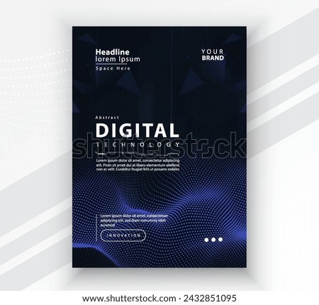 Poster brochure cover banner presentation layout template, Technology digital futuristic internet network connection blue background, Abstract cyber future tech communication, Ai big data science post