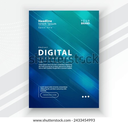 Poster brochure cover banner presentation layout template, Technology digital futuristic internet network connection green blue background, Abstract cyber future tech communication Ai big data science