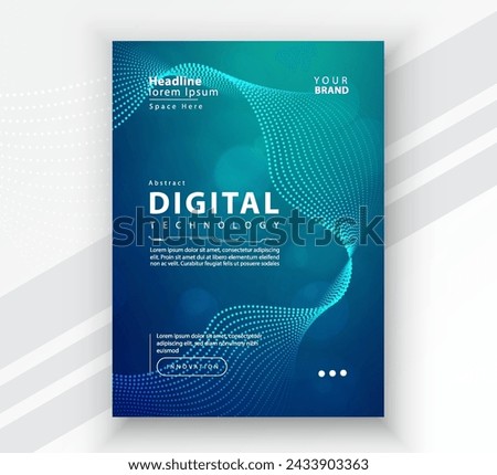 Poster brochure cover banner presentation layout template, Technology digital futuristic internet network connection green blue background, Abstract cyber future tech communication Ai big data science