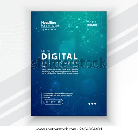 Poster brochure cover banner presentation layout template, Technology digital futuristic internet network connection green blue background, Abstract cyber future tech communication Ai big data science