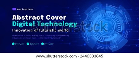 Digital technology poster cover, Cyber security blue background, cyber information, abstract communication, innovation future tech data, internet network connection, Ai big data, illustration vector