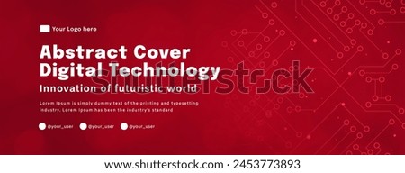 Digital technology poster cover internet connect red background, cyber information, abstract communication, innovation future tech data, internet network connection, Ai big data blend illustration