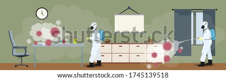 Vector illustration for buildings disinfectant during lock down, whole world sanitize for deadly covid 19 disease, 
global attack of corona virus