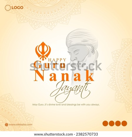 Vector illustration of Guru Nanak Jayanti social media feed template written hindi text means guru nanak dev ji 