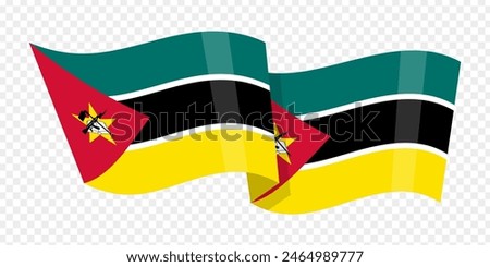 Vector illustration of wavy Mozambique flag on transparent background