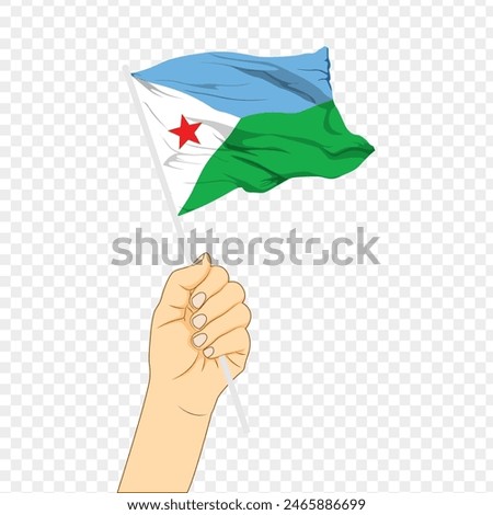 Vector illustration of Djibouti flag in hand on transparent background