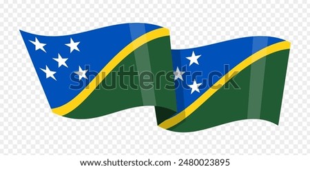 Vector illustration of wavy Solomon Islands flag on transparent background