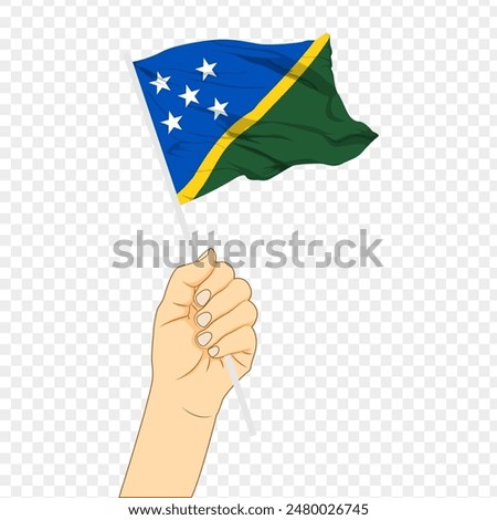 Vector illustration of Solomon Islands flag in hand on transparent background