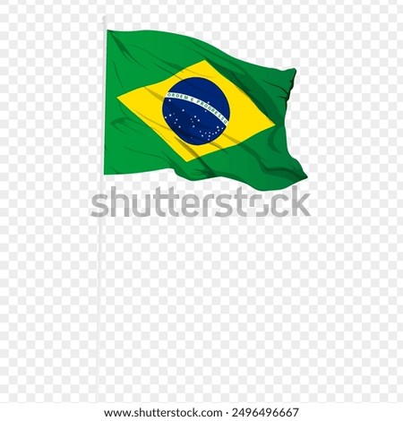 Vector illustration of wavy Brazil flag on transparent background