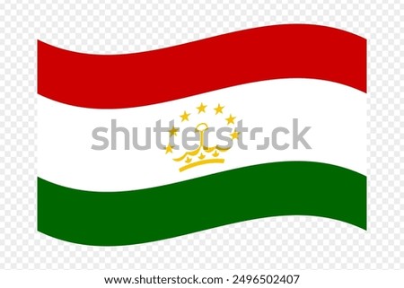 Vector illustration of wavy Tajikistan flag on transparent background