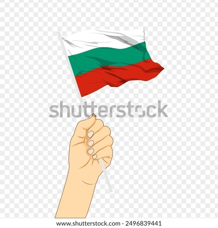 Vector illustration of Bulgaria flag in hand on transparent background