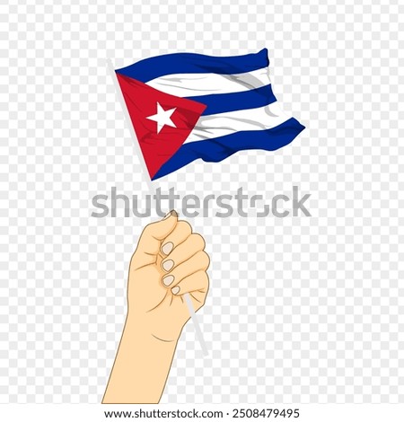 Vector illustration of Cuba flag in hand on transparent background