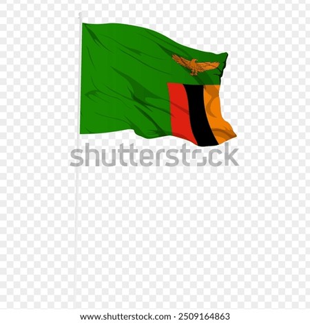 Vector illustration of wavy Zambia flag on transparent background