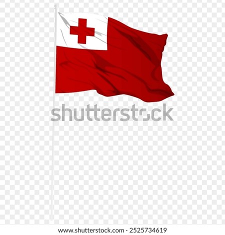 Vector illustration of wavy Tonga flag on transparent background