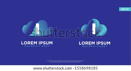 set of initial letter i cloud logo isolated on blue. modern icon, template design