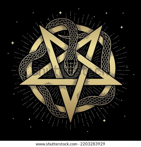 Gold pentagram symbol wrapped by snake
