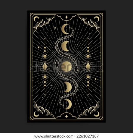 Two snakes with moon phase golden illustration