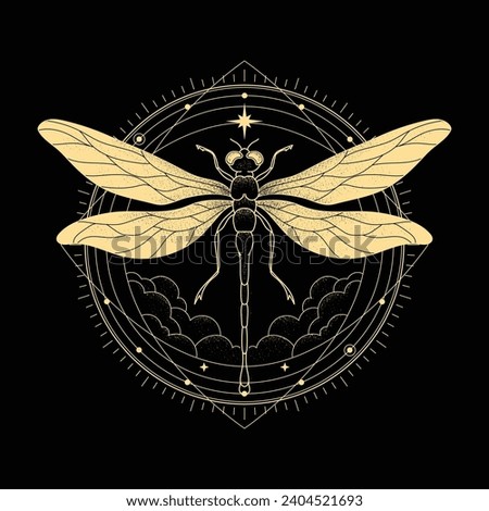 Elegant Gold Dragonfly Art with Line art Stipple and Hand drawn Style