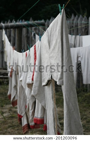 original clothes, traditional clothes, clothes on clothesline, drying clothes, linen clothes