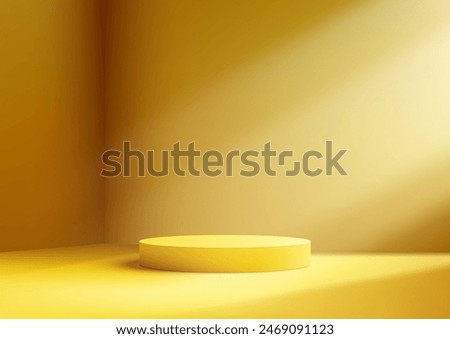 A vibrant yellow podium illuminated by a soft, warm light in a minimalist room with a smooth gradient background, creating a serene and inviting atmosphere