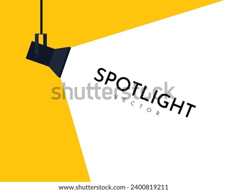 Lamp illumination icon in flat style. Spotlight vector illustration. Movie spotlight. Vector flat spotlight on yellow background with space for text.