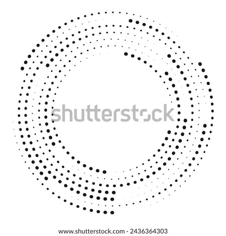 Circle dotted speed lines. Black thick halftone dotted speed lines. Round swirl and curves movement spiral symbol. Loading icon