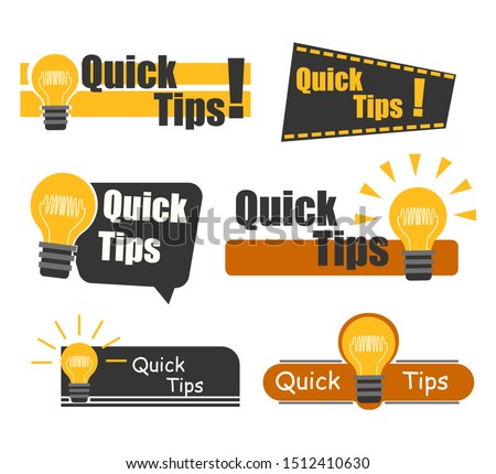 Quick Tips badge with light bulb and speech bubble. Trendy flat vector on white background. Quick tips, hint, helpful tricks, tooltip for website. Vector Illustration.