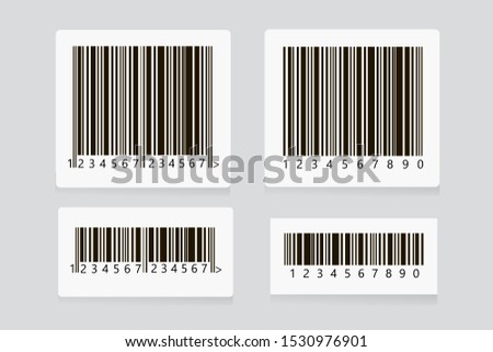 Barcode sticker set vector.  Universal Product Scan Code. UPC Bar Code Scan Symbol. Realistic Barcode icon isolated. 