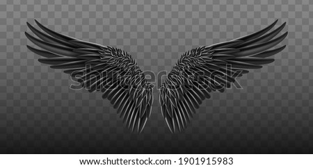 Black realistic wings. Vector illustration bird wings design. Black isolated pair of falcon wings, 3D bird wings design template.