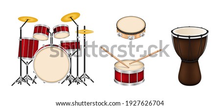 Drum musical instruments collection. Bongo, drums Drum Snare