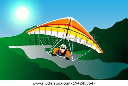 Microlight aircraft. Man on a hang glider. Vector illustration EPS10
