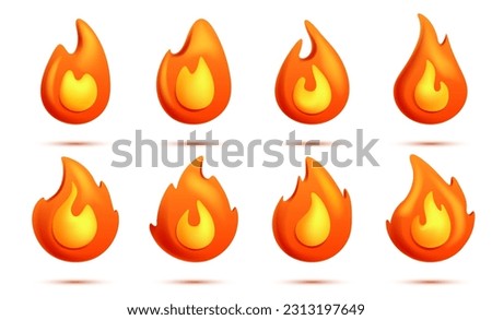 3d fire flame collection isolated on white background. 3d cartoon vector illustration EPS10