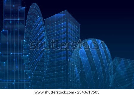3d polygonal City, future, futuristic concept, metropolis. Polygonal. Abstract digital high tech city design for banner background