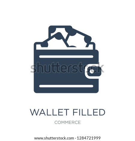 wallet filled money tool icon vector on white background, wallet filled money tool trendy filled icons from Commerce collection, wallet filled money tool vector illustration